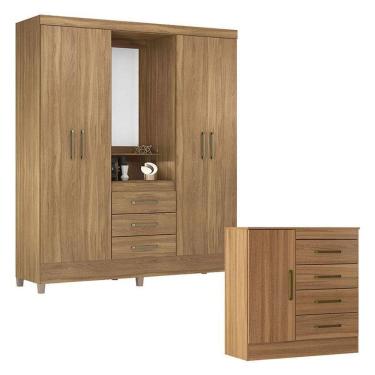 Imagem de Cômoda Montevidéu E Guarda Roupa Casal Capelinha Pérsia Amêndola Touch - Demóbile