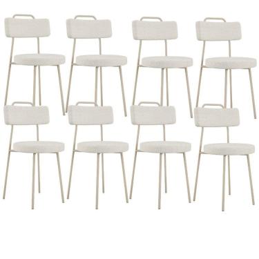 Imagem de Kit 08 Cadeiras Decorativas Estofada Sala Jantar Barcelona Arena L02 Linho Champagne - Lyam