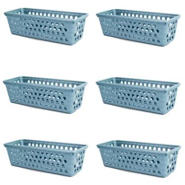 Imagem de Kit 6 Cestos Multiuso Comprido Retangular Cinza 28x11x8 Cm 123Organize