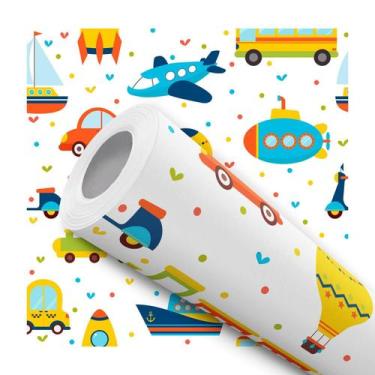 Imagem de Papel De Parede Adesivo Lavável Infantil Carro Balão Trem Navio 10m - 