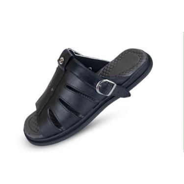 Imagem de Sandália de couro masculina Antisstres Preta - Odair Shoes, Preto, 37