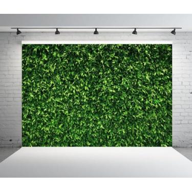 Imagem de Poliéster primavera folhas verdes 2,1 x 1,5 m cenário de fotografia de natureza folhas verdes fundo de parede para aniversário, casamento, safári, aniversário, dinossauro, chá de bebê, decoração de