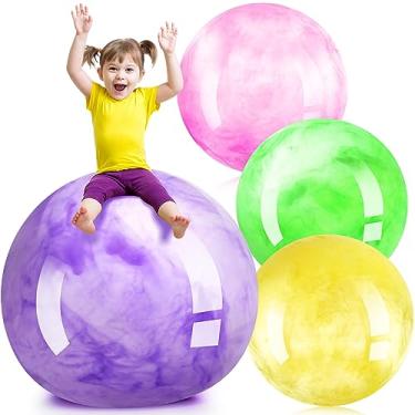 Imagem de Meooeck 4 bolas infláveis marmorizadas grandes bolas de borracha infláveis gigantes bolas de praia gigantes para crianças e adultos (cor sonhadora, 68 cm)