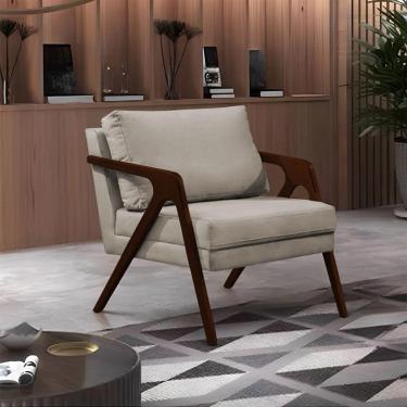 Imagem de Poltrona Mona Monique Luxo Base Madeira Maciça Castanho Veludo Bege