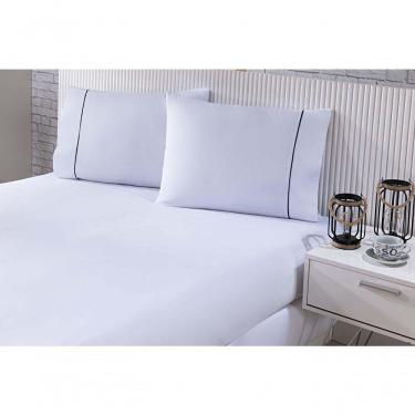 Imagem de Jogo De Cama 100% Algodão Percal 150 Fios Solteiro Gran Moratta 2 Peças - Branco E Detalhe Cinza