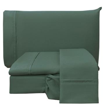 Imagem de Jogo De Cama Lençol Casal Conforto Percal 300 Fios 4 Peças - Verde