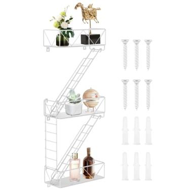 Imagem de LAINIUTE Prateleira de parede de metal com parafusos, prateleira decorativa exclusiva para quarto, sala de estar e decoração de casa (branca)
