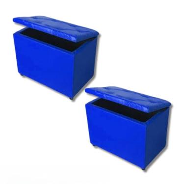 Imagem de Bau organizador Kit 2 Puff Baú Retangular Corino e Suede Porta Objeto Organizador Decorativo Quarto Estofado(Azul Corino)