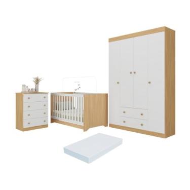 Imagem de Quarto de Bebê Completo Berço Americano 3 em 1 Colchão Encanto Multimóveis Mp4601 Madeirado/branco