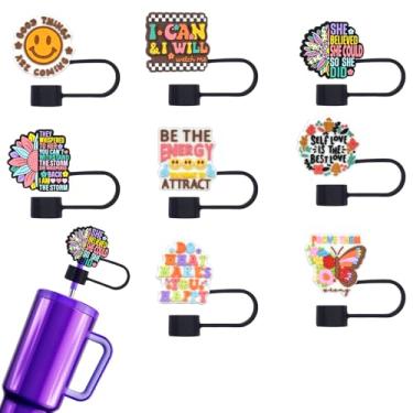 Imagem de Phrase Capas de canudo para copo Stanley 40 850 g, 8 peças de topo de canudo reutilizável inspirador para tampas de ponta de canudo de 10 mm, acessórios de copo Stanley (frase 10 mm)