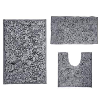 Imagem de Tapetes para banheiro antiderrapante chenille felpudo tapete de banho extra macio e absorvente tapete de banho para chuveiro lavável na máquina de secagem rápida (cinza escuro, 51 cm x 81 cm + 43 cm x 60 cm + 51 cm x 51 cm)