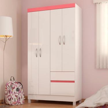 Imagem de Guarda Roupa Solteiro 04 Portas Branco Rosa Branco Rosa