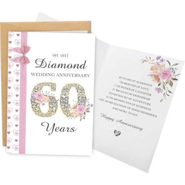 Imagem de WDphouly Cartão de aniversário de 60 anos, cartão de aniversário de diamante para marido, esposa, cartões de casamento de 60 anos para ele e ela
