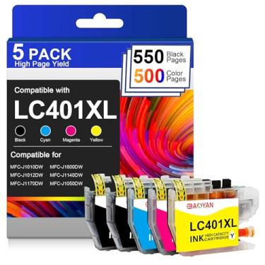 Imagem de BAOYAN Cartuchos de tinta LC401XL para impressora Brother compatíveis com cartuchos de tinta LC401 401XL para MFC-J1010DW MFC-J1012DW MFC-J1170DW impressora pacote com 5 (2 pretos, 1 ciano, 1 magenta