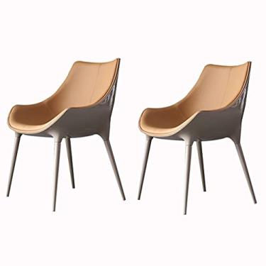 Imagem de Cadeira de jantar, cozinha, sala de jantar, móveis, cadeiras de jantar modernas, conjunto de 2, poltrona de couro e encosto de cozinha com pernas de aço sólido para sala de estar, quarto, cadeira de