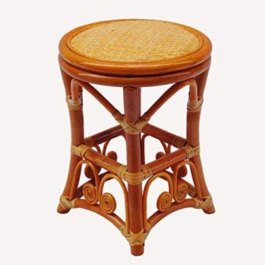 Imagem de Banqueta criativa de tecido de vime indonésio para troca de sapatos, banco curto, bebida, chá, varanda, lazer, banco de vime (cor: banquinho de tambor de flor - 33 x 43 cm)