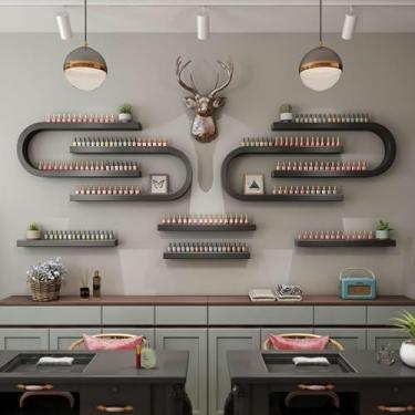 Imagem de ZDJZMGZ Rack de exibição de unhas montado na parede, frasco de esmalte em forma de U, suporte de armazenamento de perfume, organizador de perfume, prateleiras flutuantes (preto, 8)