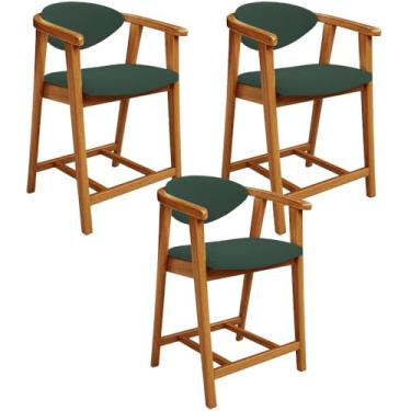 Imagem de Kit 03 Banquetas Baixa Para Cozinha Sala Jantar Bancada Cecília L02 Suede Verde Musgo - Lyam Decor