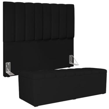 Imagem de Kit Cabeceira Cama Box Casal 140cm Com Calçadeira Recamier Baú Dália W01 Facto Preto - Lyam Decor