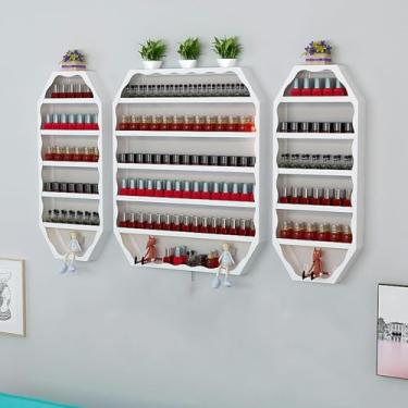Imagem de ZDJZMGZ Prateleira de esmalte de metal montada na parede, prateleira de exibição de suprimentos de unhas, prateleira de armazenamento de perfume, organizador de perfume, bordas de exibição de polígono