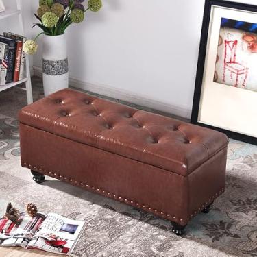 Imagem de Banquetas Ottomans banco de cama com grande espaço de armazenamento, janela de apoio para os pés no corredor, assento acolchoado para armazenamento, peito/R/80 x 45 x 40 cm