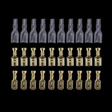 Imagem de 200 peças 2,8 mm 4,8 mm 6,3 mm conectores de fio pá isolados fêmea e macho conjunto de terminais de crimpagem de cabo elétrico terminal de crimpagem (6,3 mm)