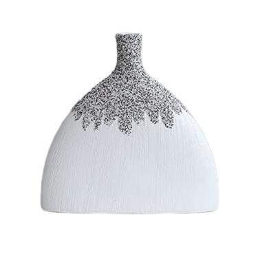 Imagem de Yalych Vaso decoração escritório vaso de cerâmica feito à mão nova decoração criativa chinesa sala de estar decoração de varanda decoração de estudo 19 x 19,5 x 7 cm decoração de casa (cor: branco)