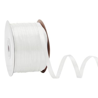 Imagem de Yamkim Fita de cetim branca de cor sólida 1/10.2 cm x 200 jardas, fitas de tecido para artesanato, embrulho de presente, laços de cabelo, buquês florais, costura, decoração de festa de casamento e