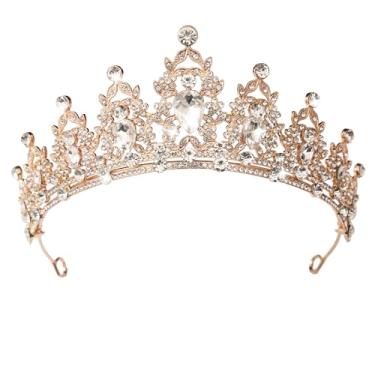 Imagem de Aimilcall Tiaras e coroas de cristal de casamento branco dourado para mulheres, coroa de noiva rainha tiara princesa Quinceanera Headpieces para aniversário, baile de finalistas (ouro branco)