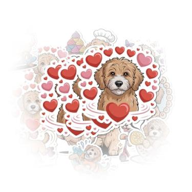 Imagem de Pacote de adesivos de 3 peças com coração de amor de cachorrinho – Cachorro fofo cercado de corações, decalques de vinil adoráveis para amantes de animais de estimação para garrafa de água, laptop