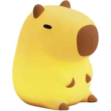 Imagem de Luminária de Capivara – LED Recarga USB – Toque com 2 Níveis de Brilho e Timer 20 min – Silicone Macio – Quarto Infantil/Escritório - Abajur Infantil