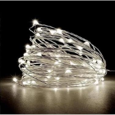 Imagem de Cordão de Luz LED Fio de Fada, Branco Frio, 10 Metros, 100 LEDs, 8 Modos de Iluminação, Alimentação por Pilhas, para Decoração