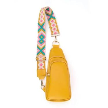 Imagem de Babs + Birdie The Arden | Bolsa tiracolo com zíper duplo | Bolsa tiracolo de couro vegano com alça larga e ferragens douradas | Bolsa de viagem, Mostarda