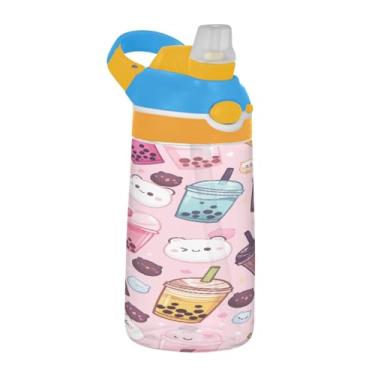 Imagem de Blueangle Garrafa de água Kawaii Bubble Tea de 473 ml, reutilizável Tritan Sports & Travel com design de canudo e tampa de bico pop-up (563)