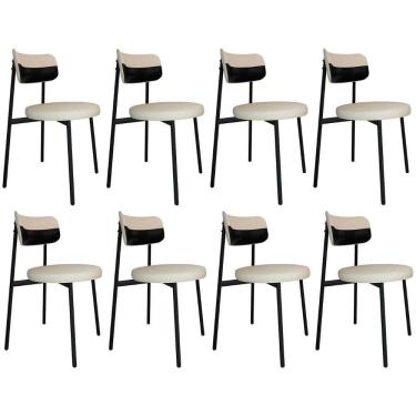 Imagem de Cadeira De Jantar Estofada Kit 8 Nyka M25 Linho Areia/preto - Mpozenato