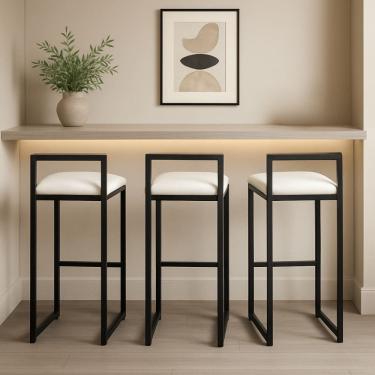 Imagem de Kit 3 Banquetas Balcão Alta Corino Ferro Cozinha Bistro