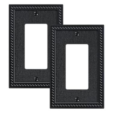 Imagem de TREEWELL Pacote com 2 placas decorativas de cobertura de tomada, placas decorativas para interruptores e tampas de tomada, policarbonato inquebrável durável, placas de parede pretas para tomadas