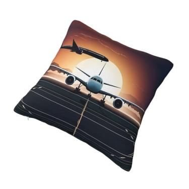 Imagem de Mochila Avião - Almofada quadrada decorativa estampada - Design reversível, zíper oculto, poliéster macio para sofá, cama e carro - Hipoalergênico 50,8 cm x 50,8 cm