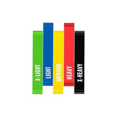 Imagem de Faixas Elásticas para Treino, Kit com 5 Unidades, Látex, 30cm x 5cm, Resistência Variada, para Musculação, Condicionamento, Fisioterapia