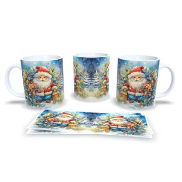 Imagem de Caneca de Cerâmica com Decoração Natalina, 325ml, Branca com Bolas de Natal em Vermelho, Azul e Verde, Design de Flocos de Neve (7)
