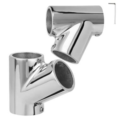 Imagem de ODYSUNRAL Conector em T de 60 graus de encaixe de corrimão para barco para tubos redondos de 7/20.3 cm, encaixe em T de aço inoxidável 316, ferragens de trilho marítimo polido espelhado (pacote com 2)