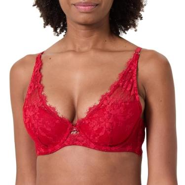 Imagem de Emporio Armani Sutiã feminino acolchoado com renda eterna, Vermelho lacado, 32