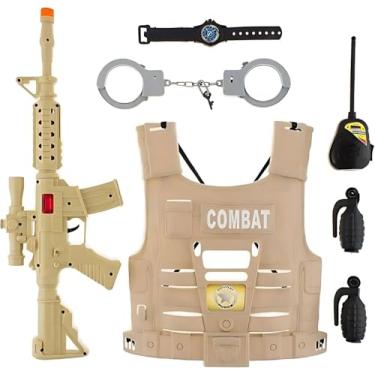 Imagem de Kit Militar Infantil com Colete, Fuzil e Acessórios, Cor Bege,Fantasias Infantis Brinquedo para Crianças