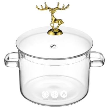 Imagem de Tofficu Pote de sopa de borossilicato resistente de natal alce panela de cozinha transparente panela de macarrão instantâneo doméstico panela de sopa transparente panela de cozinha com tampa