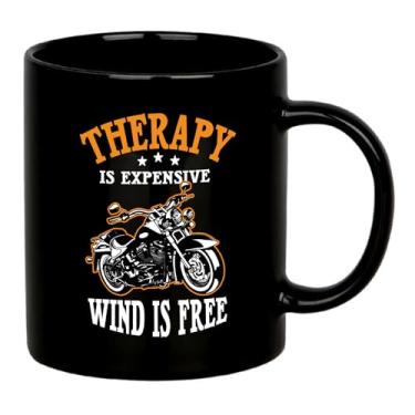 Imagem de Panvola Therapy Is Expensive Wind Is Free Motorcycle Gifts Rider Biker Motorcyclist Dad Husband Brother Boyfriend Caneca de cerâmica (preta, 325 ml)