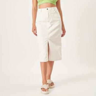 Imagem de Saia Midi Jeans Color Reta Fenda Frontal Branco Cru-Feminino