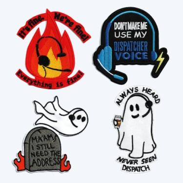 Imagem de 1step2dream Remendos bordados Funny Dispatcher, 4 peças, apliques costurados a ferro para chapéus, jaquetas, jeans, uniformes, coletes, bolsas e acessórios