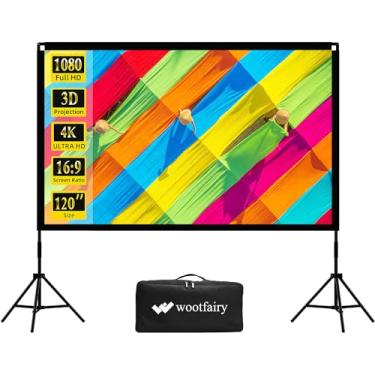 Imagem de wootfairy Tela do Projetor com Suporte, Tela de Projeção Externa Interna Portátil e Dobrável de 120" 16:9 4K Hd Tela de Filme Frontal Traseira Sem Rugas com Bolsa de Transporte para Home Theater Cinem