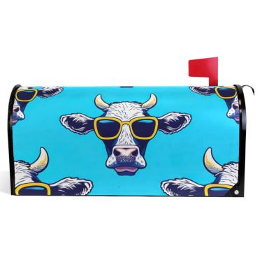 Imagem de TSENQUE Cool Cows Blue Cartoon Fall Mailbox Covers Magnetic Seasonal Vinyl Mail Box Wraps Winter Holiday Weatherproof Mailbox Decor Tamanho padrão 52,6 x 45,8 cm