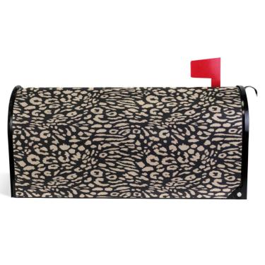 Imagem de TSENQUE Capas de caixa de correio magnéticas decorativas impressão de leopardo preto outono caixa de correio envoltório vinil fazenda decoração de caixa de correio exterior tamanho grande 64,5 x 52,8